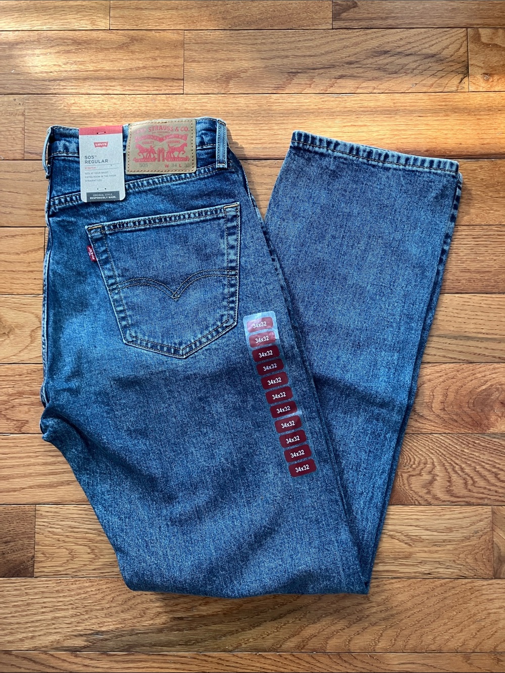 NWT Men’s Levi’s 505 Regular Stretch Straight Leg Blue Jeans - 34 x 32